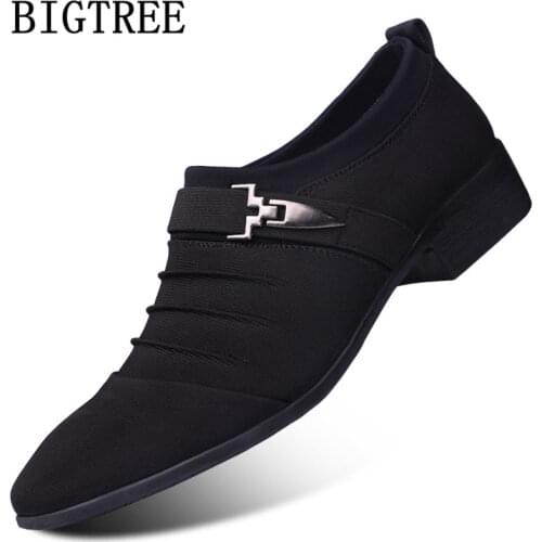2020 Pointed Toe Mens Canvas Shoes Casual Office Loafers Mens Dress Shoes Men Shoes Formal Zapato Hombre Oxford Schoenen Heren