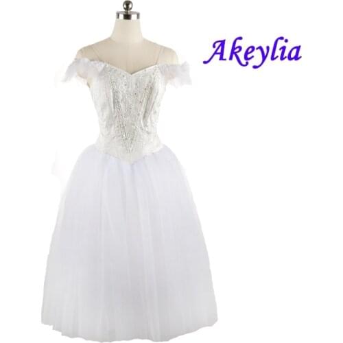 No elastic Romantic Ballet tutu Princess dress Professional La Sylphide Ballerina Women White Fairy Ballet Long dress JNBL158