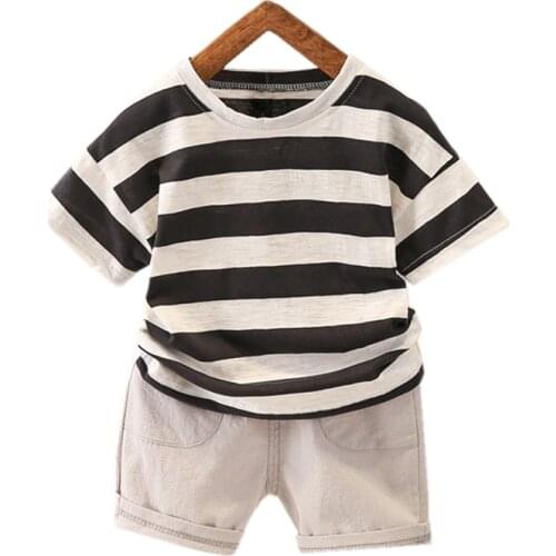 New Children Cotton Summer Baby Boys Clothes Out Stripe O-Neck T Shirts Shorts 2Pcs/sets Infant Kids Fashion Toddler Tracksuits