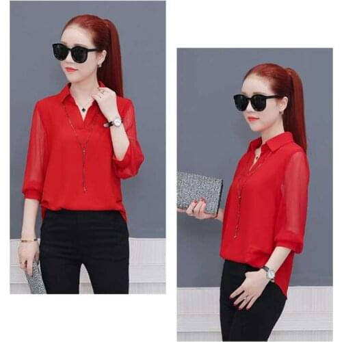 Large size chiffon shirt female 2019 spring and autumn new womens shirt stitching mesh loose thin belly tummy shirt undercoat