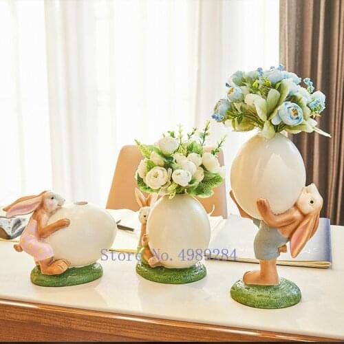 Nordic Creative Resin rabbit family vase Flower arrangement Crafts ornaments Modern home Decoration lovely Childrens room