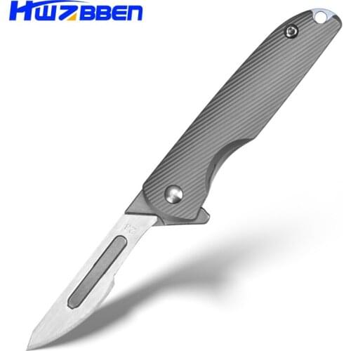 HWZBBEN Titanium Alloy Folding Knife EDC Emergency Scalpel Knife With Two NO.23 Blades Cut Rope Carving Open Box Utility Knife