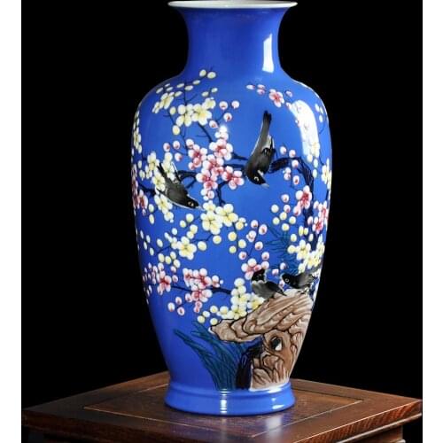 Modern Jingdezhen Ceramics Enamel Porcelain Vase Hand-painted Magpie On Plum Tree Design Vase Flower Vase For Sitting Room