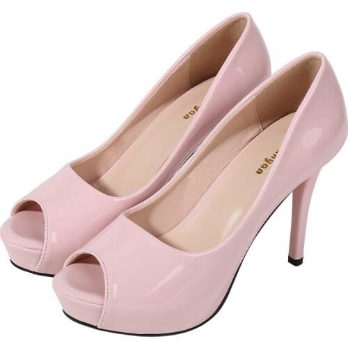 Pumps Women Shoes Patent Leather Slip On 10CM Thin High heel Peep Toe waterproof Casual Dress Party Wedding shoes for women