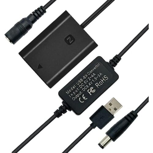 NP-FZ100 Dummy Battery DC Coupler USB Adapter for Sony BC-QZ1 Battery Charger and Alpha A7 III, A7R III, A9, A9R, A9S Cameras