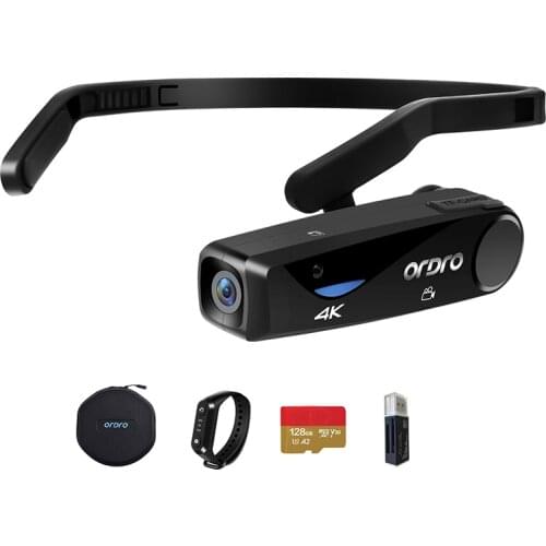 YouTube Vlog Camera for Blogger, Ordro EP6 4K Video Camcorder Wearable FPV WiFi Digital Cameras with Remote 128GB Micro SD Card