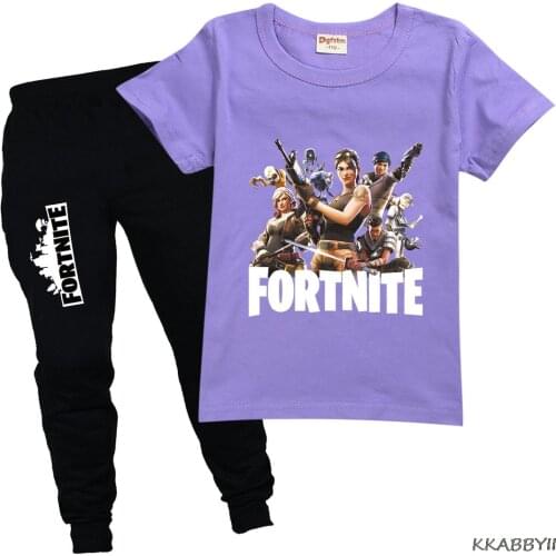 Foreign Trade Childrens Wear Fortnites Summer Middle School Children Short Sleeve Cotton T Shirt + Pantsuit