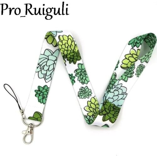 100pcs Green flowers Neck keychain necklace Anime Cartoon Neck Strap Lanyard ID badge holder Keychain Lanyards ribbons