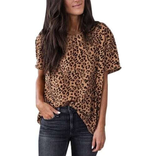 New Style Summer Short Sleeve Top Womens Leopard Pattern Printed Casual Top Lady T Shirt