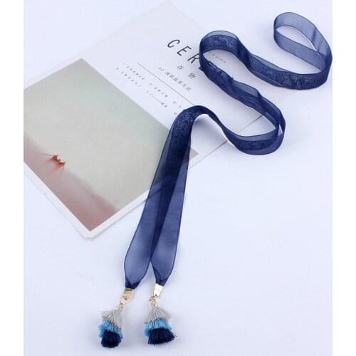 New fashion fine women tasstel belts black silk ribbon knot waist rope for dresses waistband ceinture femme