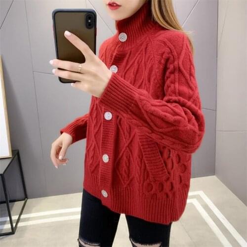 Women Twist Sweater Cardigan 2021 Autumn Winter New Plus Size Long-Sleeve Solid Knitwear Outerwear Female Coats Loose Tops G811