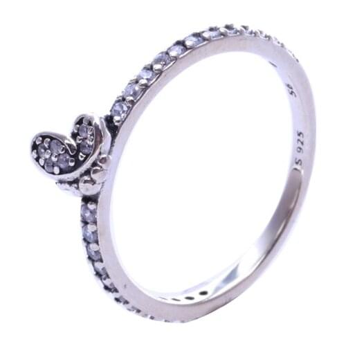 Original 925 Sterling Silver Pan Ring Bedazzling Butterfly Rings With Crystal For Women Wedding Party Gift Fine Jewelry