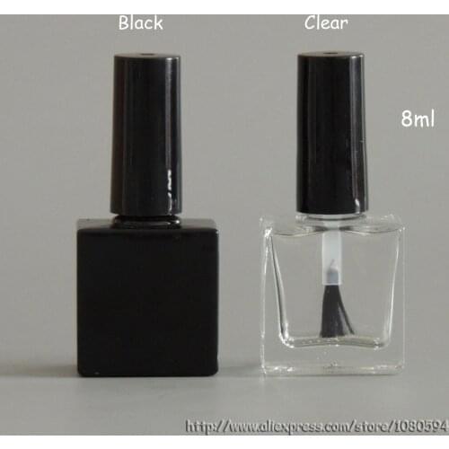 100Pcs /Lot 8-10ML Empty Square Glass Nail Polish Bottle In UV Black and Clear Color with Black Cap Beauty Tools