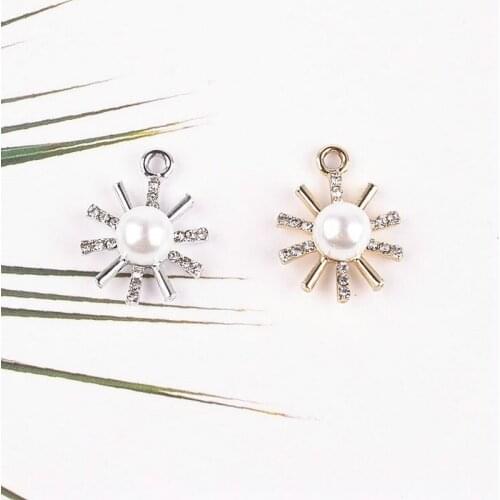 5pcs/lot Alloy Rhinestone Gold Pearls flowers Pendant Buttons Ornaments Jewelry Earrings Choker Hair DIY Jewelry Accessories