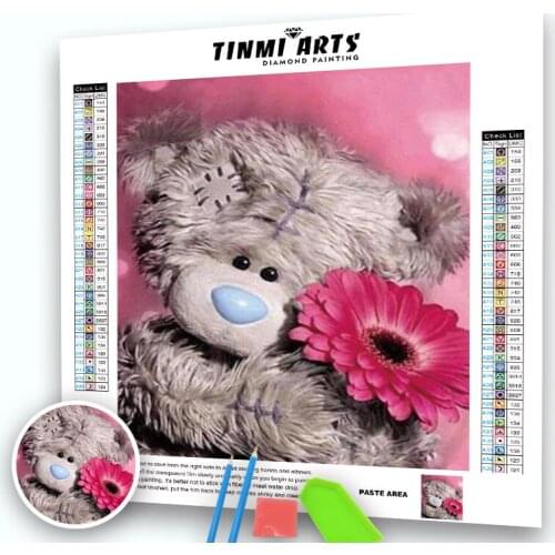 5D DIY Diamond Painting Cartoon Bear & Flower Cross Stitch Animal Embroidery Kit Picture Of Rhinestones Mosaic Decoration Home