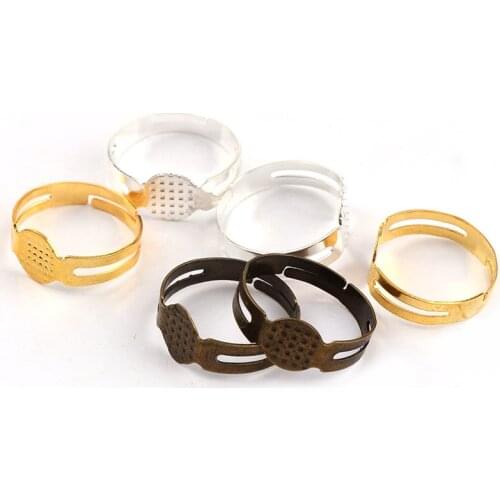 8mm Fashion Adjustable Ring Flat Pad bezel Embellishments Cabochon Bases Setting Blanks DIY Ring Jewelry Supplies Finding