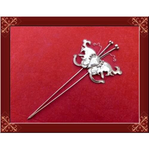 Hanfu Costume Accessory Miao Silver Hair Stick Minority Group Vintage Antique Pinach Artwork Hair Accessories