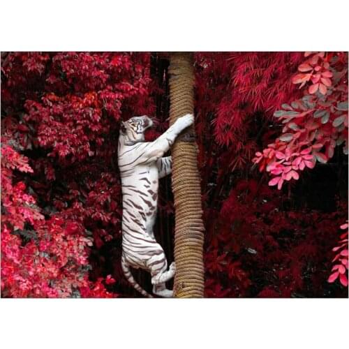 White Tiger Red Blossom Landscape Art print Silk poster Home Wall Decor