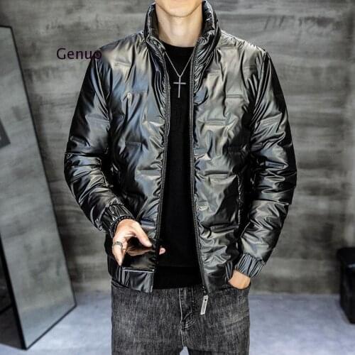 Shiny Mens Jacket Coats 2021 Winter Men Short Thick Cotton Coat Jacket Fashion Stand Collar Slim Clothes Winter Parka Coat Men