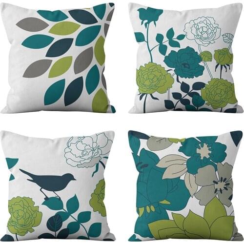 Spring Green Garden Throw Pillow Case Burst Flower Leaves Bird Cushion Covers for Home Sofa Chair Decorative Pillowcases