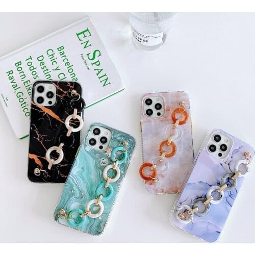 Coloured Glazed Marble Bracelet Phone Cases for iphone 12 Pro Max 11 pro X XS Max XR 7 8 Plus Chain Wrist Strap Soft Shell