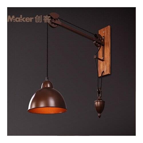 Edison Loft Industrial Vintage Lifting Pulley Wall Lamp Antique American Retractable Pulley Wall Scone Lamp For Cafe Club Bar