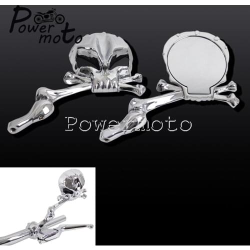 Chrome Skull Side Mirrors Vintage Skeleton Rearview Mirror 10mm/5/16" Thread for Harley Honda Cafe Racer Chopper Cruiser