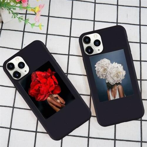 Art Woman Flower Soft Silicone Phone Cases for iPhone X XR XS 11 Pro MAX 7 8 6 6S Plus SE 2020 Matte Solid Color Back Cover
