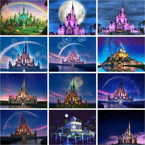 Huacan 5d Diy Diamond Painting Castle Mosaic Night Scenery Embroidery Cross Stitch Rhinestone Pictures Paintings For Interior