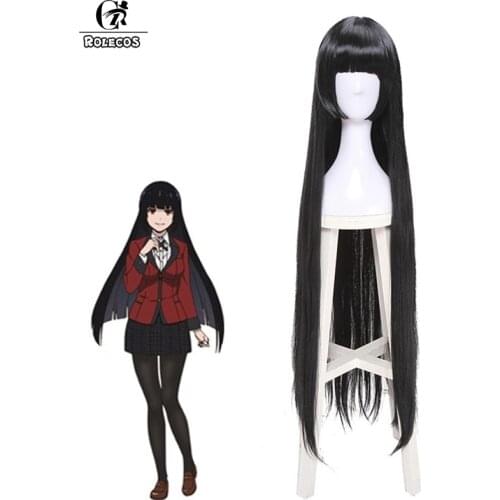 ROLECOS Compulsive Gambler Cosplay Headwear Jabami Yumeko Kakegurui Anime Synthetic Hair 100cm Black Straigh Long Hair