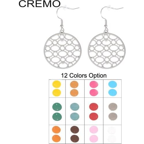 Cremo Leather Earrings Drop Hanging Dangle Earrings Jewelry Round Pendant Interchangeable Leather Drop Earrings Women