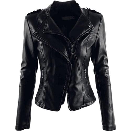Streetwear Tops Biker Jackets Female Womens Leather Jacket Short Moto Outerwear 2021 New Spring Autumn Thick Pu Leather Winter