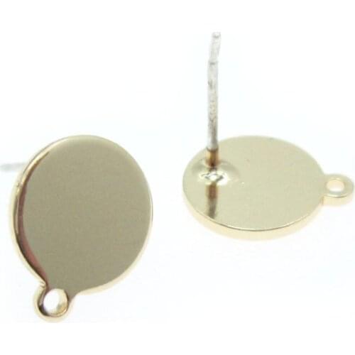 Brass stud earrings Round brass earring 12.3x10.3mm ear post with bail Light gold plated earring -6pcs RP004