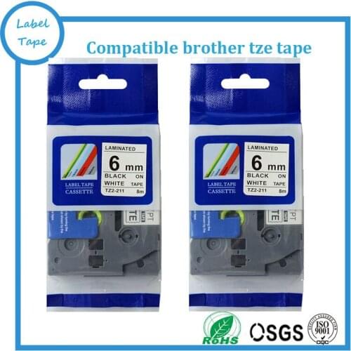 Brother tze tape 6mm black on white tze-211 tze211 tze 211 tz tze label cassette compatible p-touch label printer