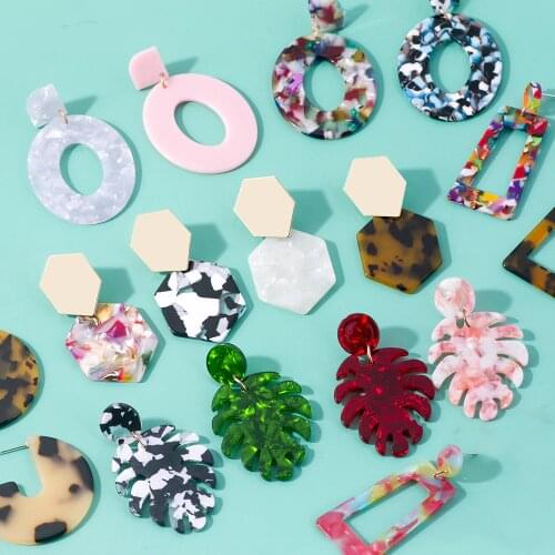 Lost Lady Boho Leaves Acrylic Big Dangle Earrings for Women Tortoiseshell Geometric Acetate Party Jewelry Womens Earrings Gifts