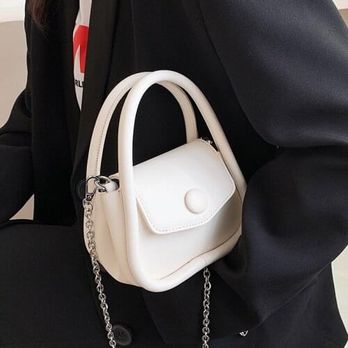 Mini Cute PU Leather Crossbody Bags with Short Handles for Women 2021 Simple Branded Luxury Silver Chain Shoulder Handbags
