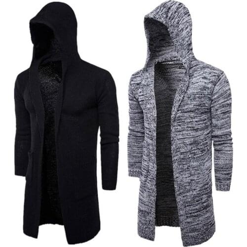 New Fashion Mens Cardigan Sweaters Casual Long Coat Autumn Hooded Knitted Sweaters Sweatercoats Male Embroidery Cardigan