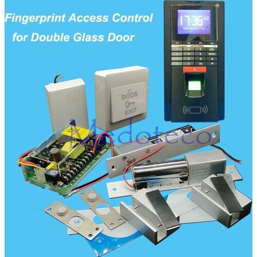 DIY Full Double Glass Door Access Control Kit Fingerprint Access Controller + Two Electric Bolt Lock + Power Supply