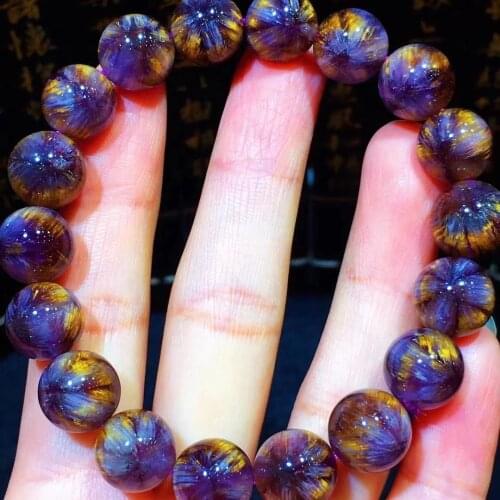 Natural Cacoxenite Auralite 23 Rutilated Quartz Bracelet 11.3mm Clear Round Beads Bangle Women Men Genuine AAAAAA