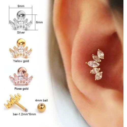 New Style 1Pc Flat Labret Back Ear Piercing Jewelry Crystal Cz Mini Cartilage Helix Conch Crown Rook Tragus Earring Stud