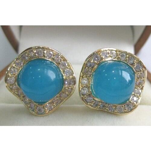 Wholesale fashion jewelry pretty 8mm round blue Natural jade & crystal womens fine jewelry earring