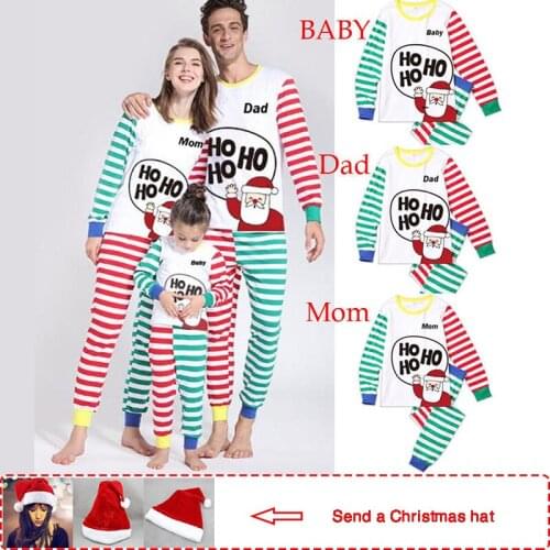 Autumn Winter Casual christmas pijamas family Sets matching christmas pajamas clothes Striped Full family pajamas family look