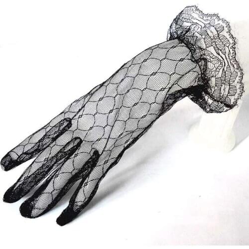 New Summer Gloves Women Sexy Lace Mesh Black Drivng Gloves Anti Uv Sunscreen Full Finger Elegant Lady Dance Gloves Party Mittens