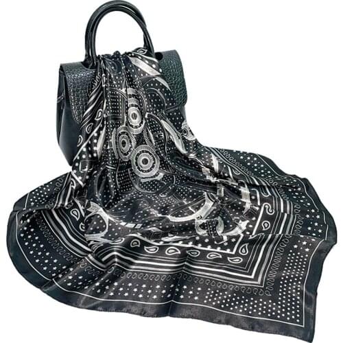 Black Dot Printing Large Square Scarf Female 2021 New Satin Headscarf Simulation Silk Scarf Scarf Shawl Spot