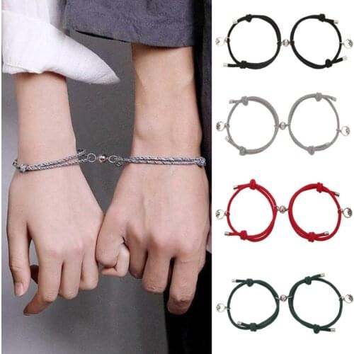 Couple Bracelets Braided Hand Rope Alloy Pendant Two-piece Woven Charm Bracelet DIY Jewelry Accessories Lover Bracelet Gift