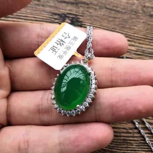 Natural drop green jade pendant with 925 sterling silver pendants necklaces add chain jade jewelry