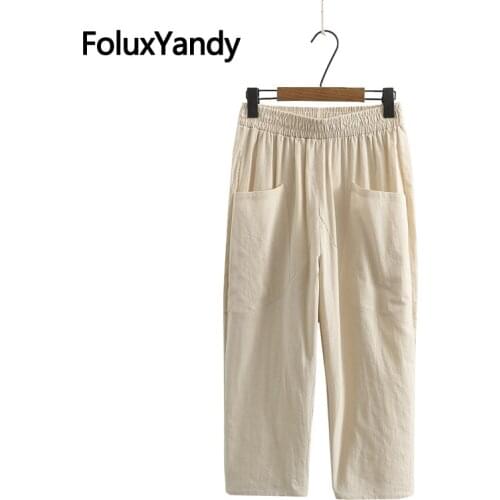 6 Colors Casual Women Harem Pants Plus Size XXXL Trousers High Waist Ankle-Length Loose Cotton Linen Pants KKFY5456