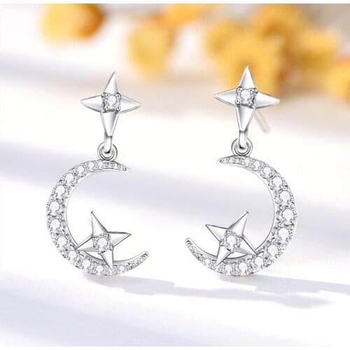 GB33 925 Sterling Silver 925 Jewelry Silver Earrings Moon Star Stud Earrings for Women Sterling Silver Jewelry Earrings