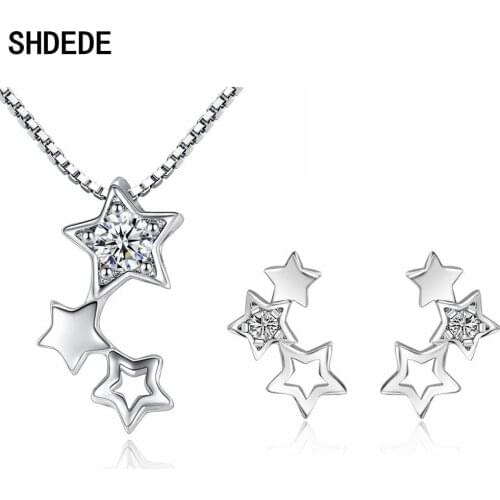 SHDEDE Necklace Earrings Set Stars Pendants Accessories Fashion Jewelry Cubic Zirconia Korea Trendy Gift