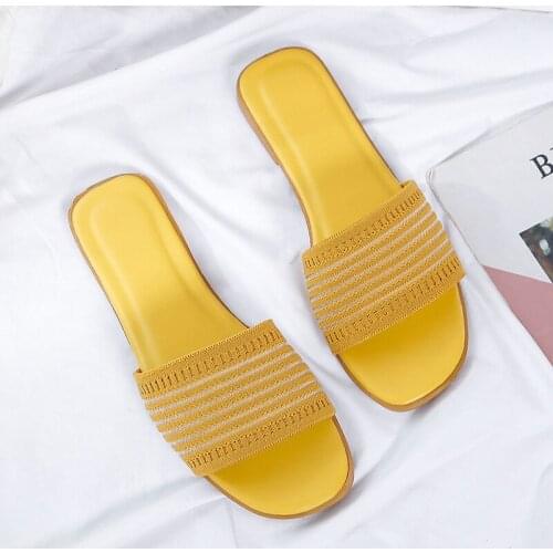 Women Fashion Slides Knitted Fabric Female Indoor Outdoor Slippers Summer Shoes Woman Beach Flip Flops Ladies Flat Sandals